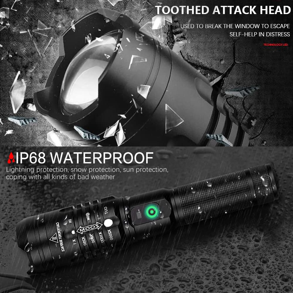 Super Bright Flashlight Zoomable USB Rechargeable Electric Torch 5 Modes Torch Outdoor Fishing Waterproof 1