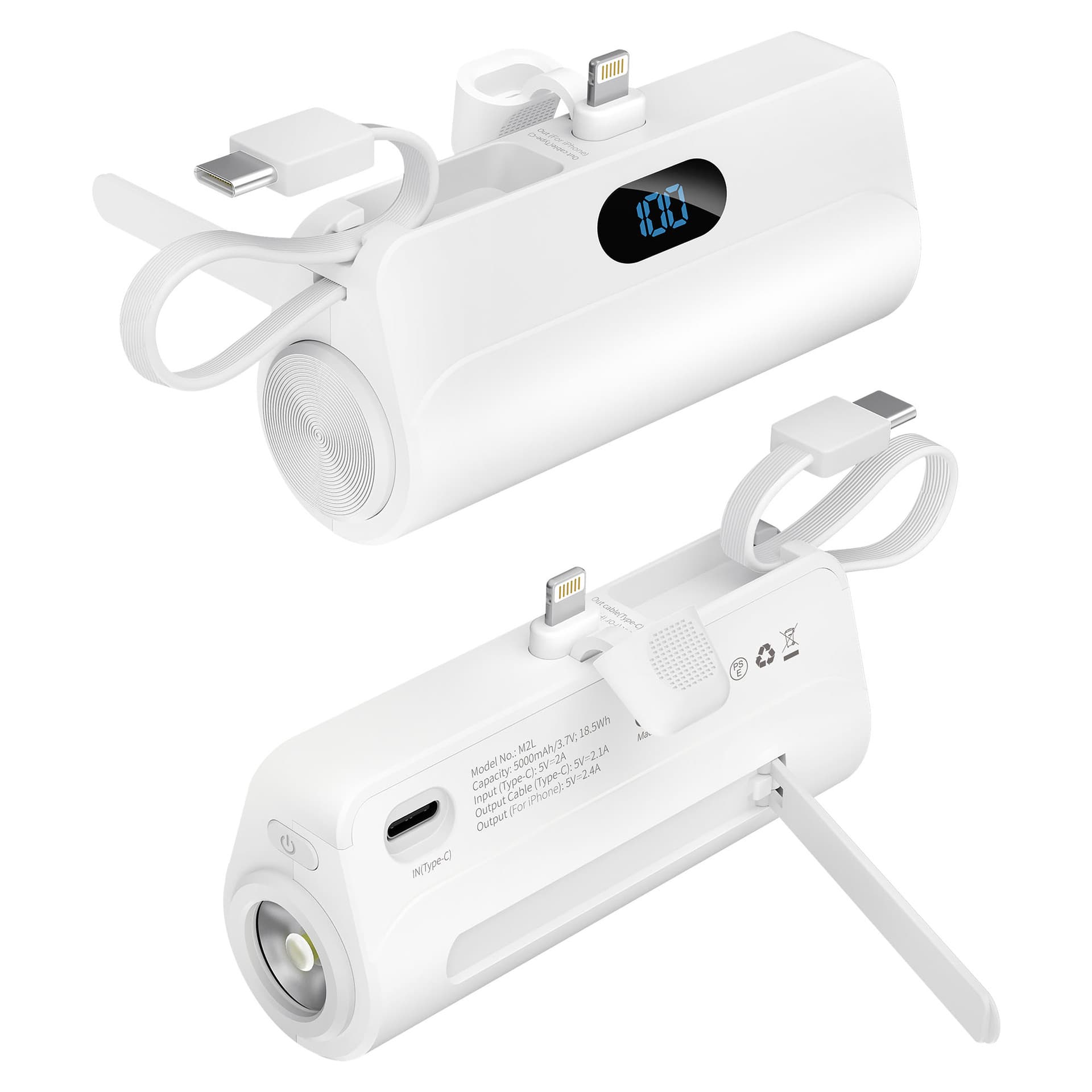 Mini Portable Power Bank With Built-in Cable 2