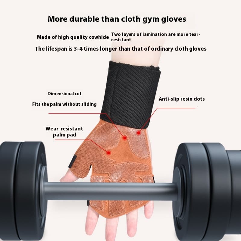 Cowhide Fitness Anti-slip Wrist Gloves 1